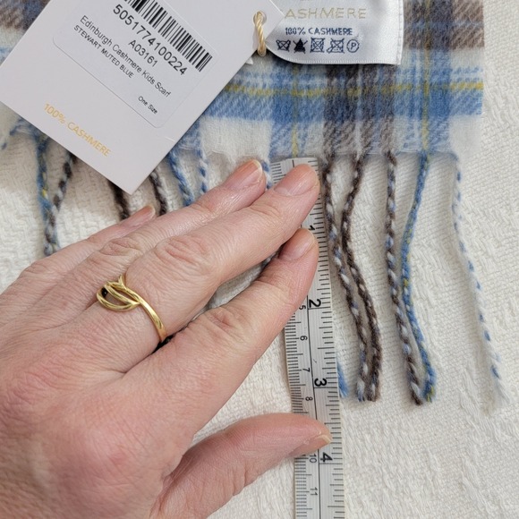 Edinburgh Cashmere NEW  Kids Scarf Stewart Muted Blue Tartan Plaid 100% Cashmere - Picture 7 of 9